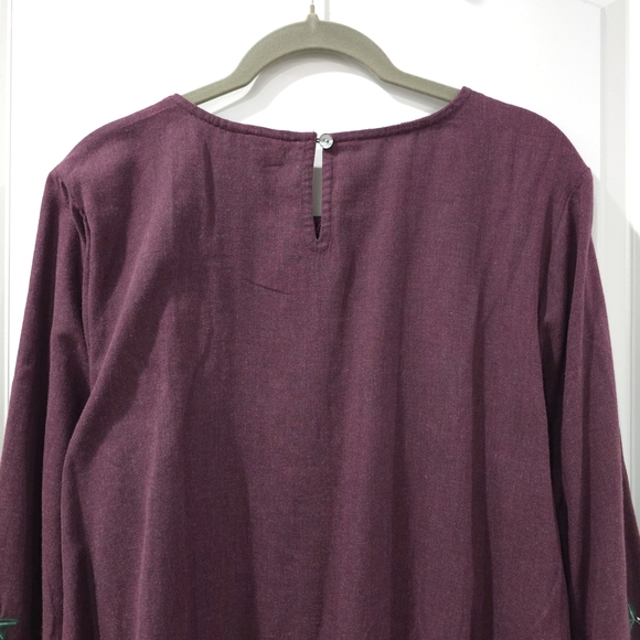 J JILL Boho Chic Plum Long Sleeve Blouse Floral Embroidered Cotton Blend Tunic - Picture 6 of 16